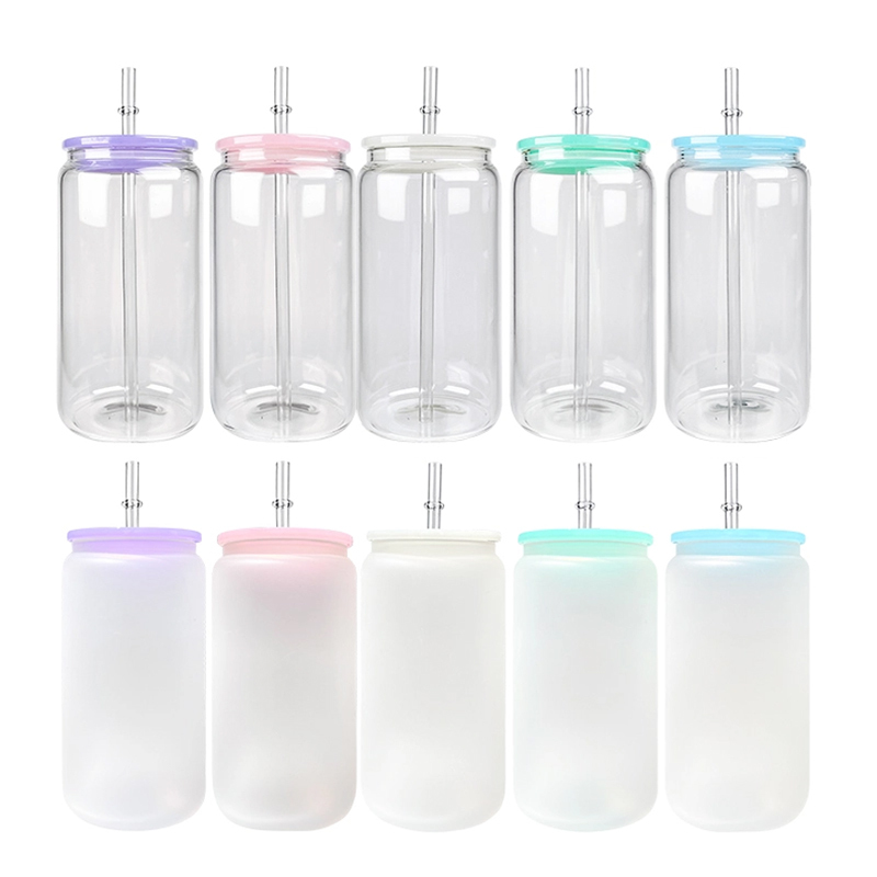 16oz Blank Sublimation Glass Cans With Colored lids