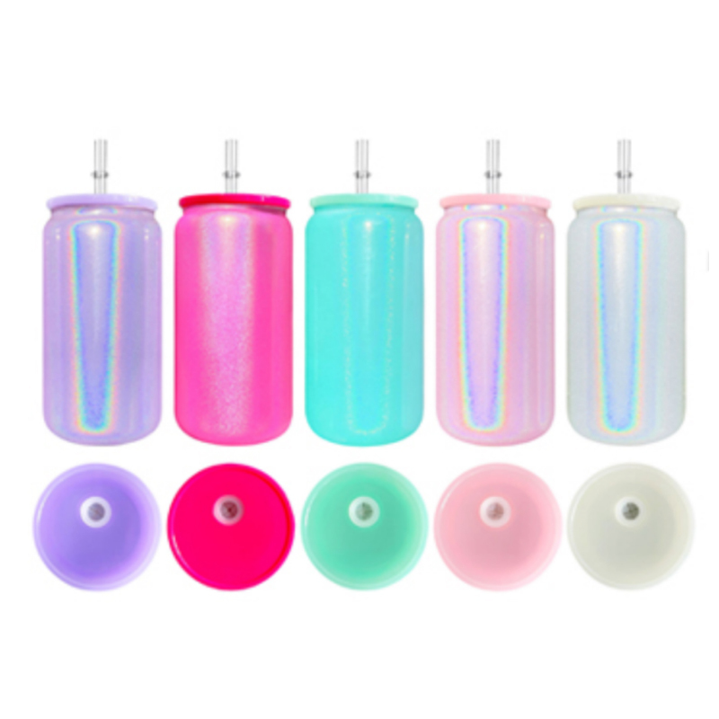 16oz Shimmer Sublimation Glass Can/Tumblers With PP Lids  Mixed 5colors