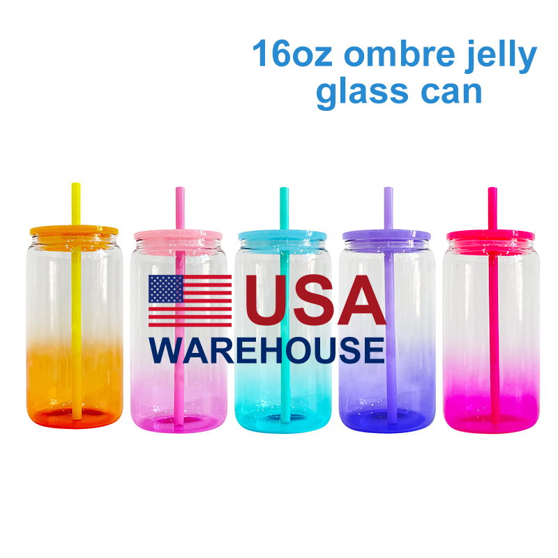 16oz Sublimation Ombre Jelly Glass Can USA Warehouse