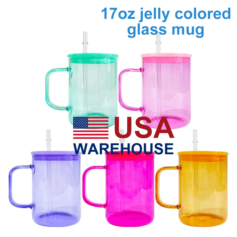 17oz Blank Sublimation Jelly Colored Glass Mugs With Handles