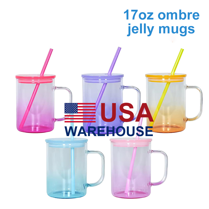 17oz Sublimation Ombre Glass Mug - USA Warehouse