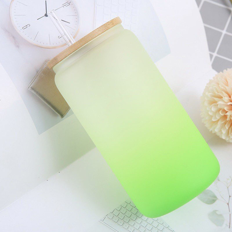 16oz Sublimation  Frosted Ombre Glass Can With Plastic Straw