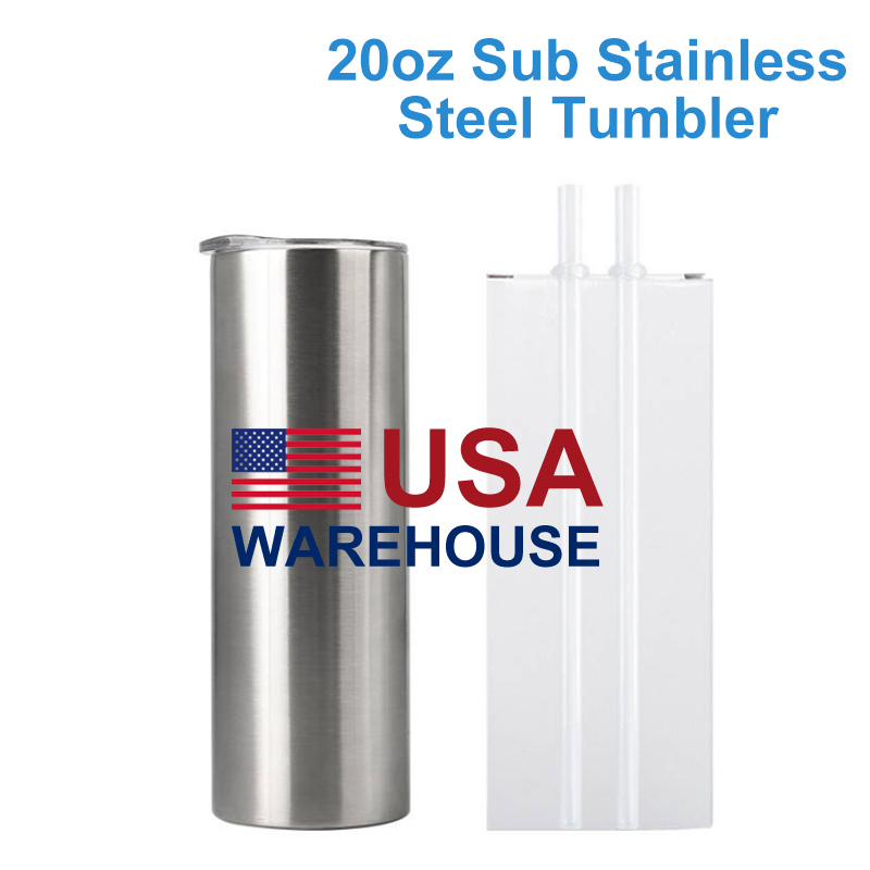 20oz Sublimation Stainless Steel Straight Tumbler With Plastic Straws