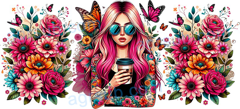 16oz UV DTF Trendy Pink-Haired girl-AG2-1279