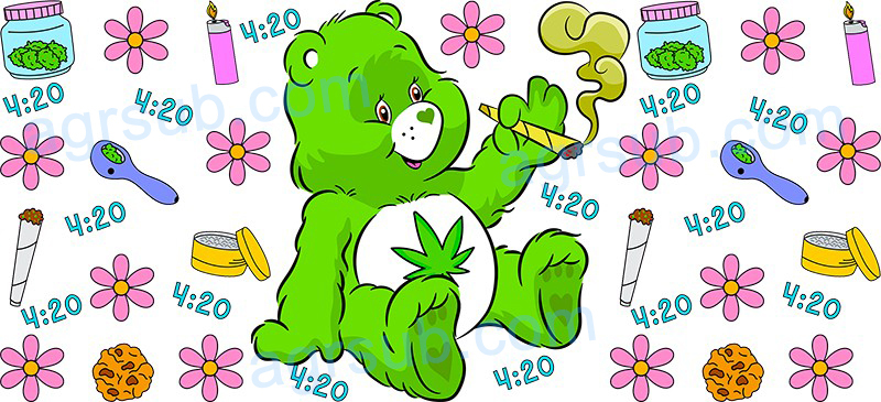 16oz UV DTF 420 Weed Care Bear-AK2-796