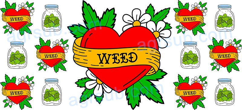 16oz UV DTF Weed Leaf Hearts-AK2-795