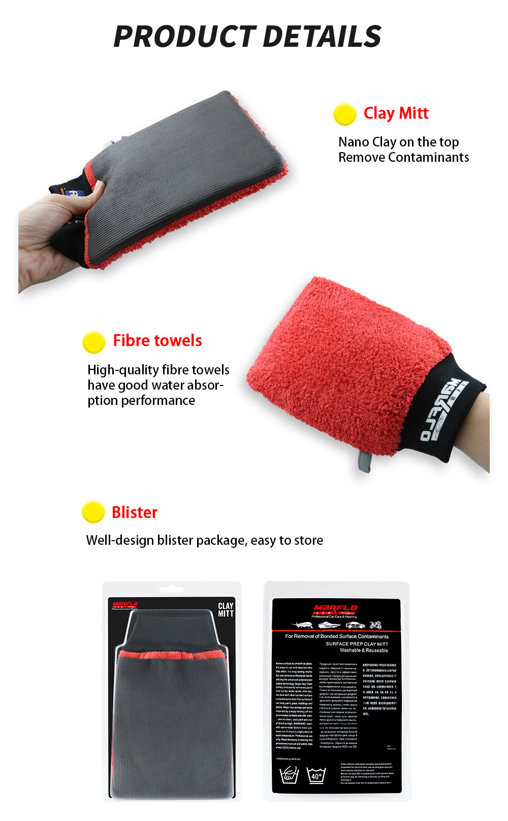 Marflo Car Washing Magic Clay Mitt Sponge Microfiber Glove with