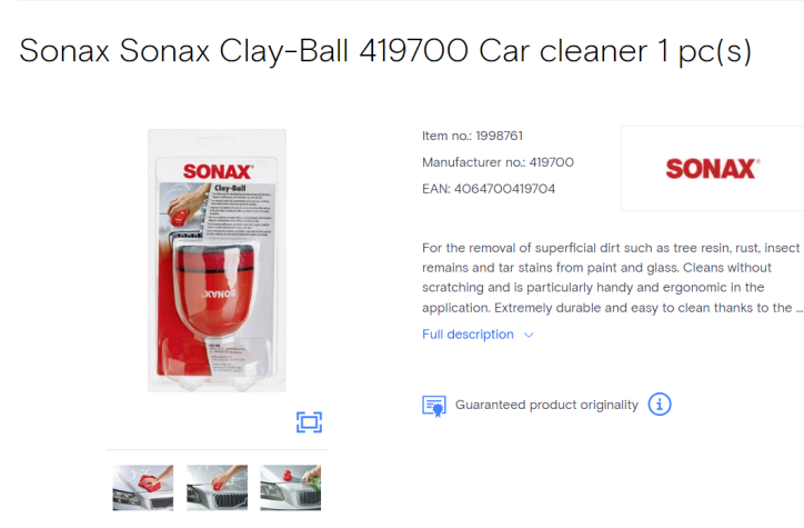 let us to study famous Brand clay products ---the Sonax Clay-Ball 419700 Car cleaner
