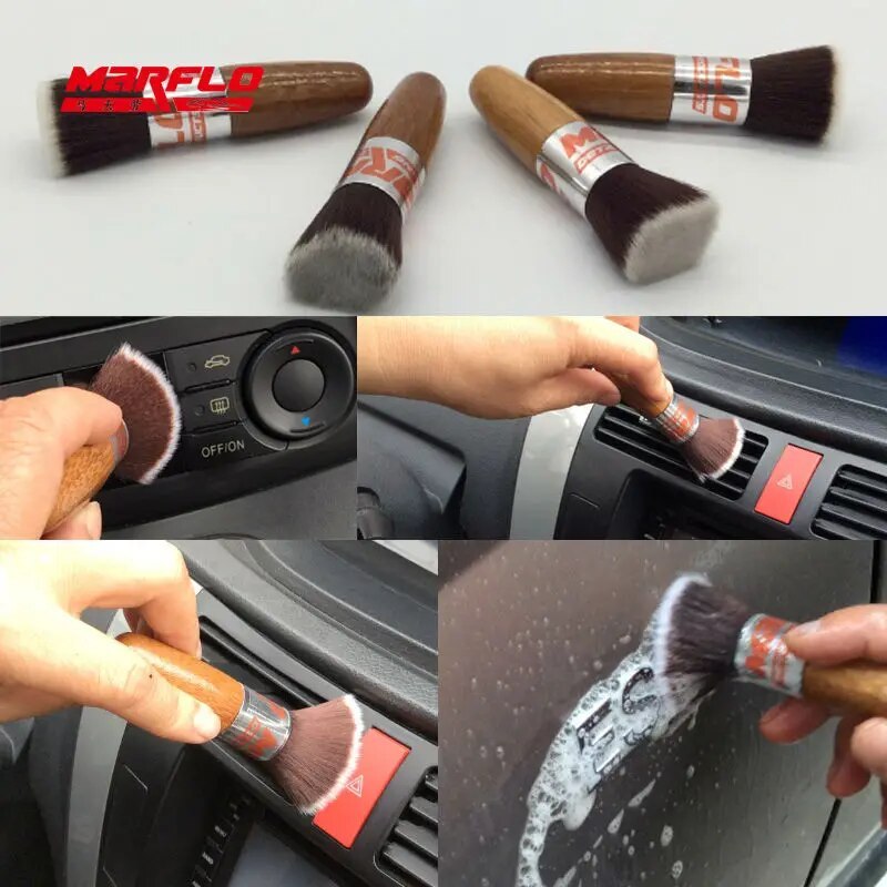 Marflo Car Wash Wood Long Hair Brush Window Leaves Blinds Cleaning Tools Cleaner Keyboard Dust Collector Auto Air Condition