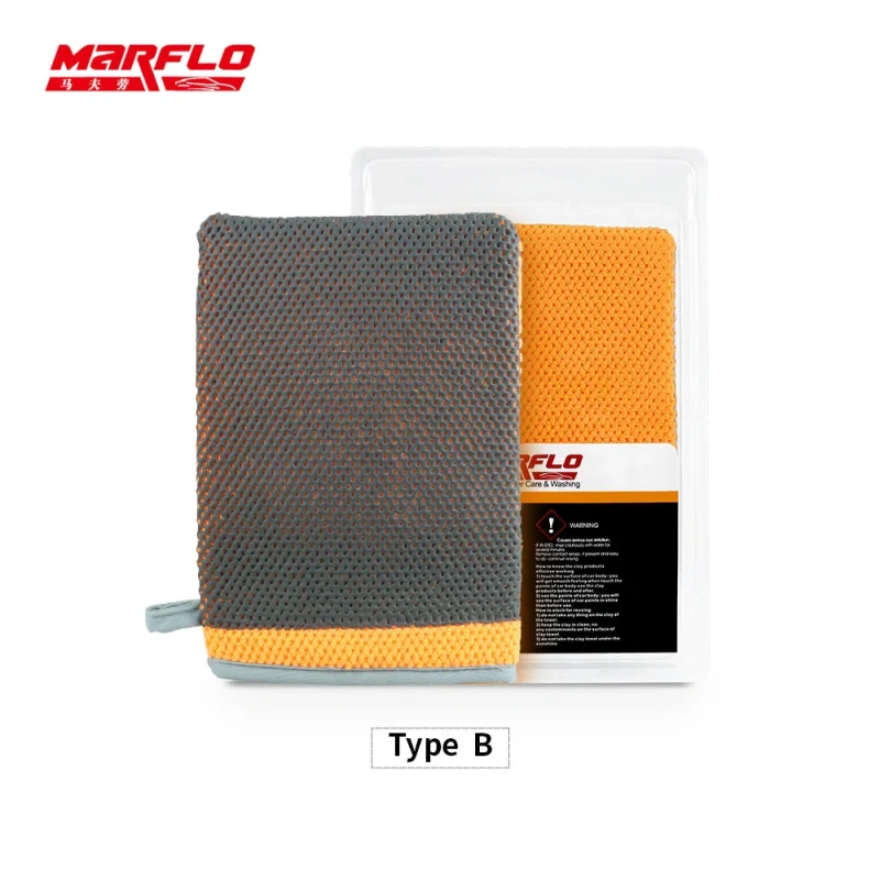 Marflo Car Washing Magic Clay Mitt Sponge Microfiber Glove Auto Cleaner With High Quality Clay Blue Red Orange