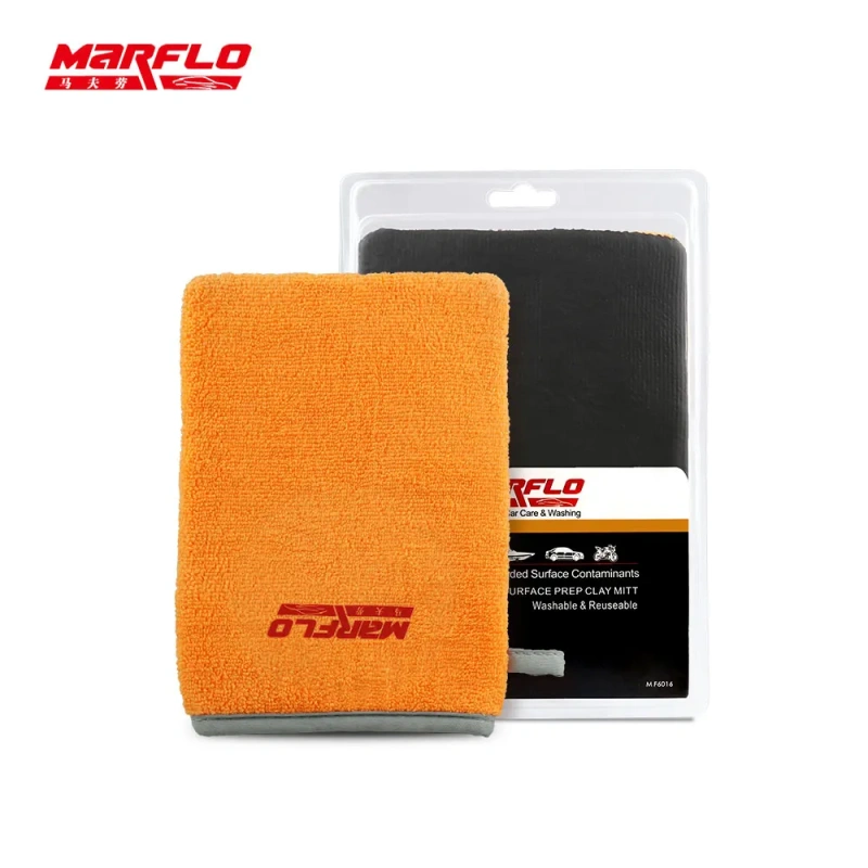 Marflo Car Washing Magic Clay Mitt Sponge Microfiber Glove Auto Cleaner With High Quality Clay Blue Red Orange