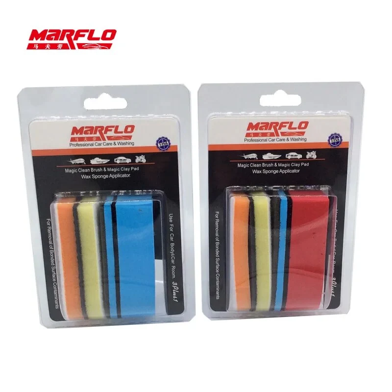 Marflo Nano Clean Detailing Brush Car Wash Mud Magic Clay Pad Wax Sponge Block With Applicator 3 Plus 1 Made By Brilliatech