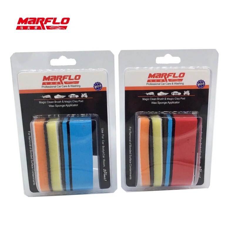 Marflo Nano Clean Detailing Brush Car Wash Mud Magic Clay Pad Wax Sponge Block With Applicator 3 Plus 1 Made By Brilliatech