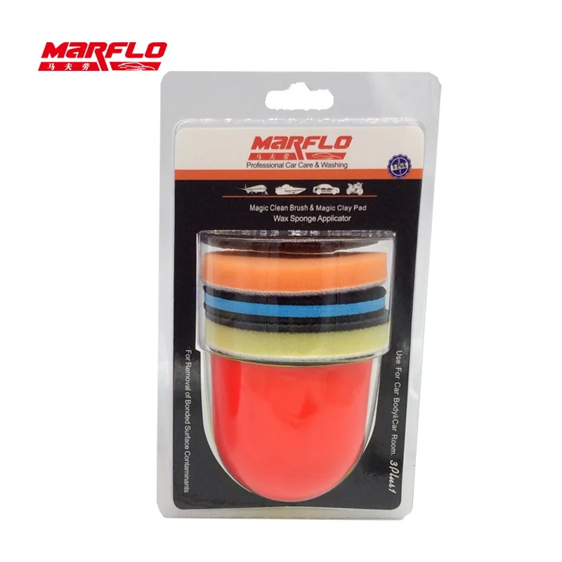 Marflo Car Pain Care Sponge Brush Magic Clay Bar Clean Brush Wax Sponge Applicator Speedy Surface Prep 3 Plus 1