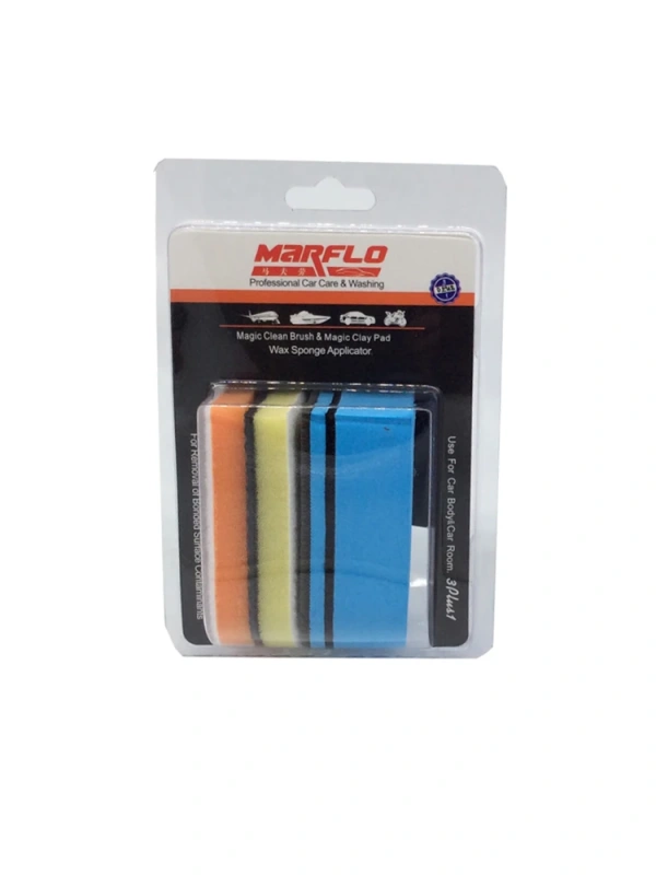 Marflo Nano Clean Detailing Brush Car Wash Mud Magic Clay Pad Wax Sponge Block With Applicator 3 Plus 1 Made By Brilliatech