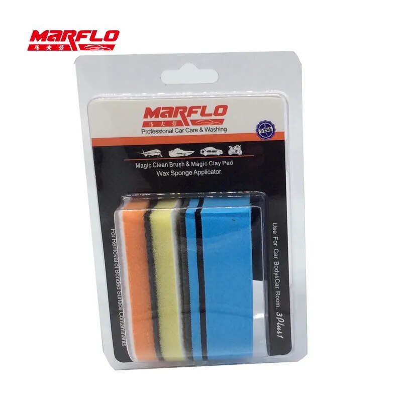 Marflo Nano Clean Detailing Brush Car Wash Mud Magic Clay Pad Wax Sponge Block With Applicator 3 Plus 1 Made By Brilliatech