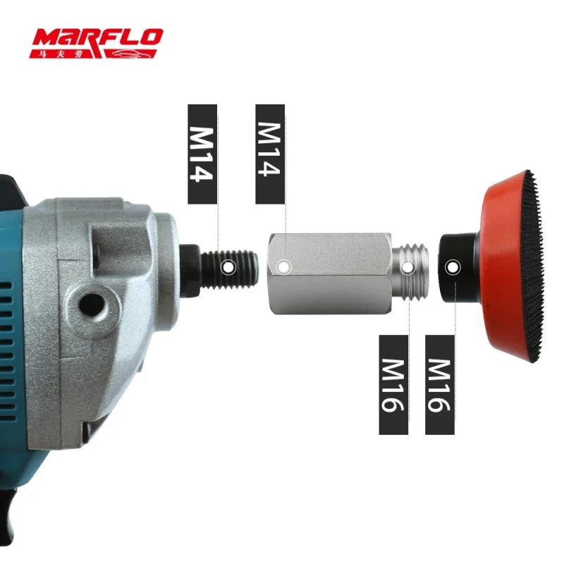 MARFLO Polisher Thread Car Care Extension Shaft M14 M16 Rotary Clean Washer Extension Rod Set Bar Auto Detailing Backing Plate