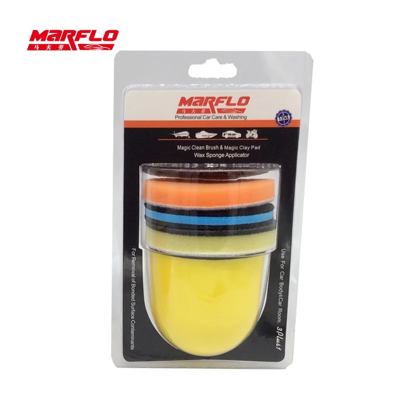 Marflo Car Pain Care Sponge Brush Magic Clay Bar Clean Brush Wax Sponge Applicator Speedy Surface Prep 3 Plus 1