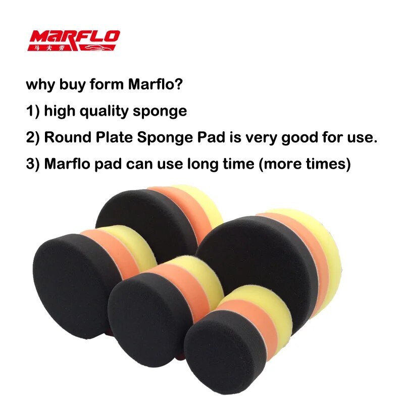 MARFLO Sponge Polishing Pad Dual Action Pad Sponge Buff Polish Pad Heavy Medium Fine Grade 180mm 150mm 125mm 100mm 80mm