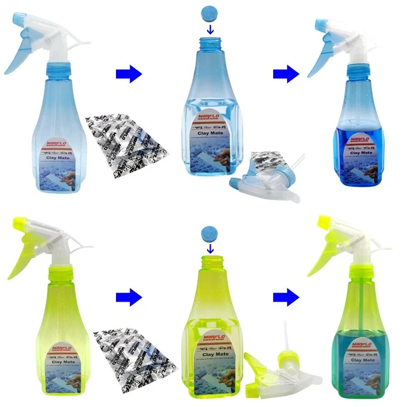 MARFLO Car Paint Cleaner Magic Clay Bar Lubricant  a Bottle with 2pcs Clay Mate Tablet work with Magic Clay Mitt Towel Pad Bar