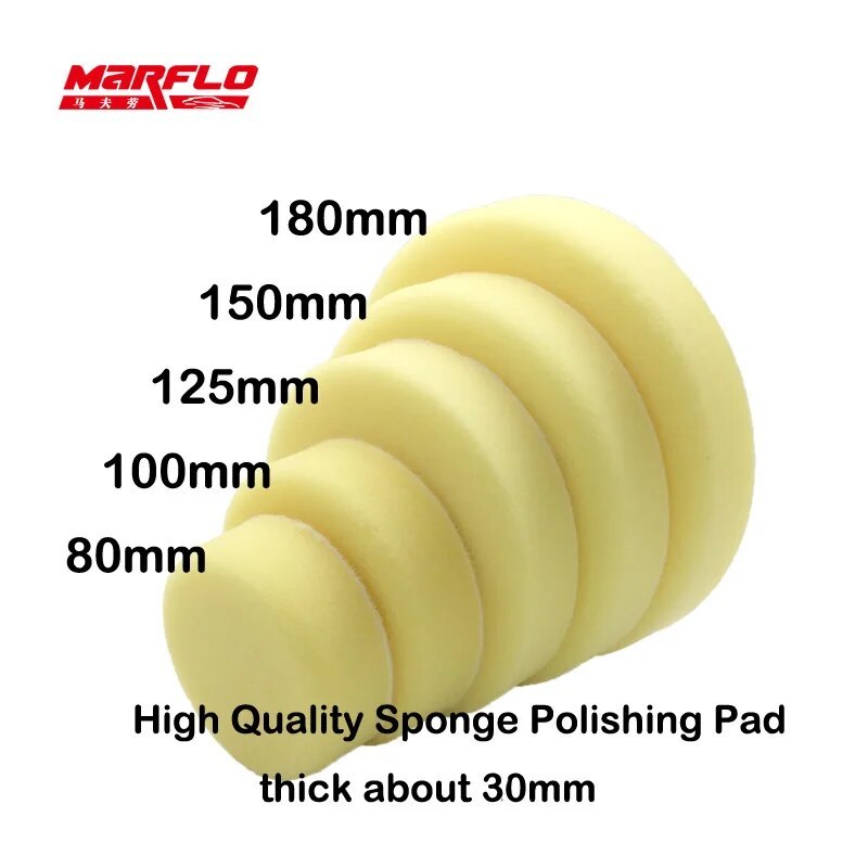 MARFLO Sponge Polishing Pad Dual Action Pad Sponge Buff Polish Pad Heavy Medium Fine Grade 7" 6" 5" 4" 3" Size