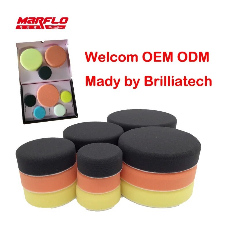 MARFLO Sponge Polishing Pad Dual Action Pad Sponge Buff Polish Pad Heavy Medium Fine Grade 7" 6" 5" 4" 3" Size