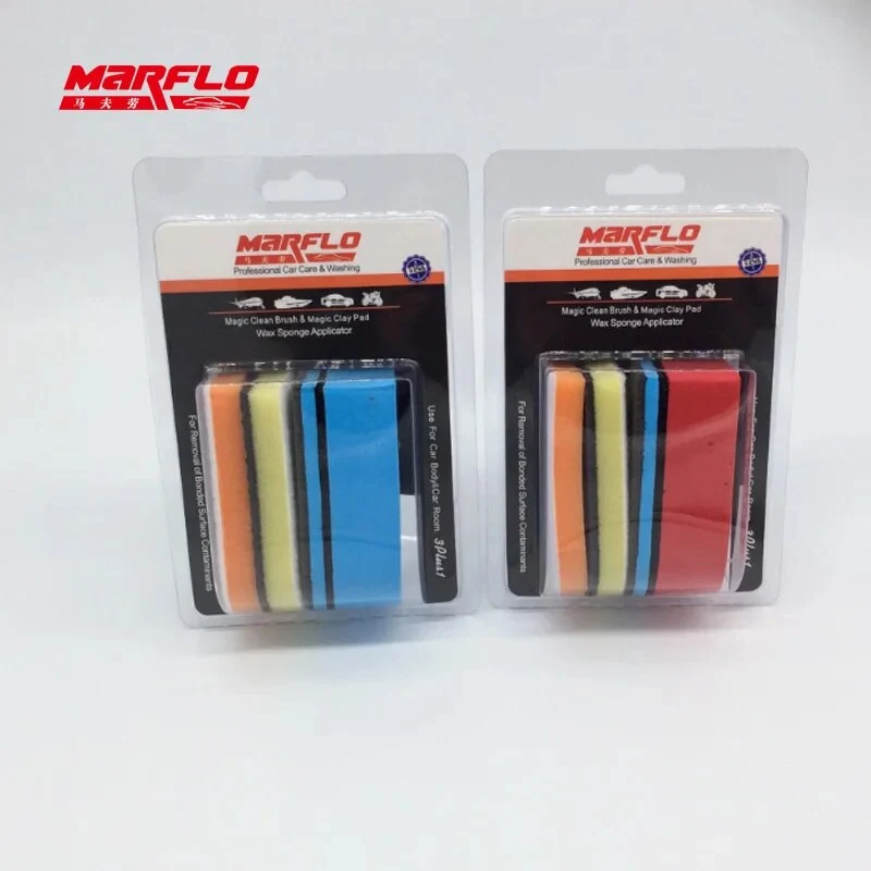 MARFLO Car Wash Mud Magic Clay Pad Wax Sponge Block Clean Brush with Applicator 3 plus 1