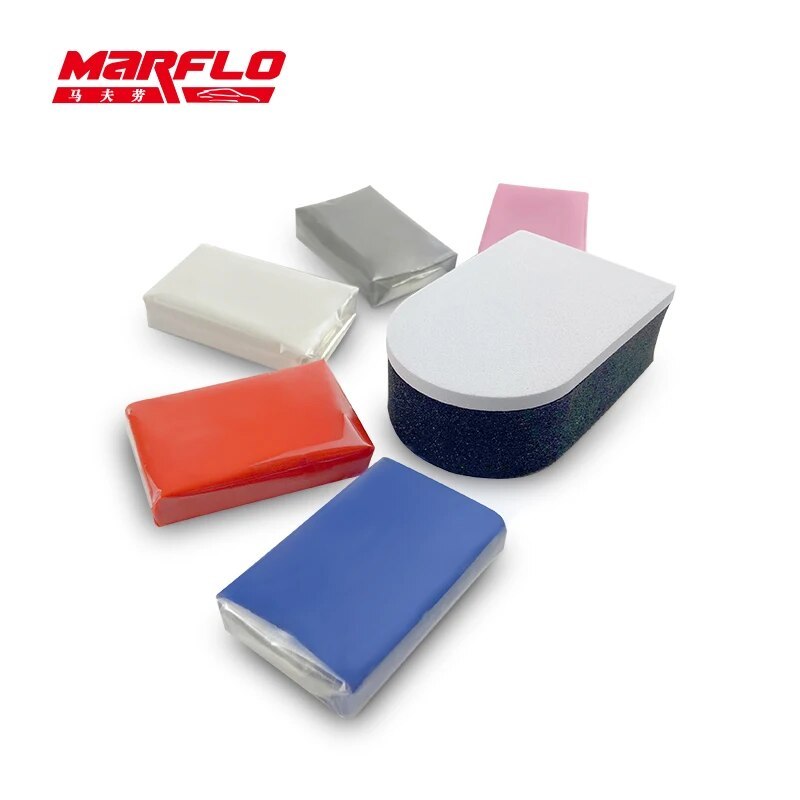 50g Magic Clay Bar 4pcs With Sponge Applicator Blue Yellow Auto Cleaning Clay Bar Car Detailing Clean Clay Blue Marflo BT-2016S