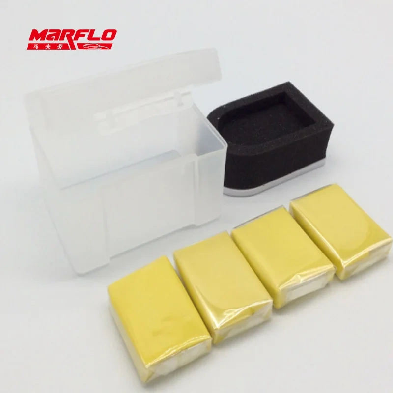 50g Magic Clay Bar 4pcs With Sponge Applicator Blue Yellow Auto Cleaning Clay Bar Car Detailing Clean Clay Blue Marflo BT-2016S