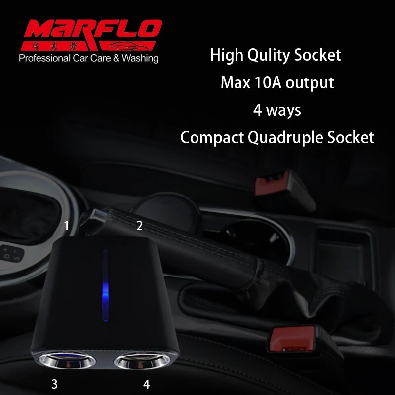 MARFLO 4 Way Car Cigarette Lighter Socket 12V  24V DC Car Socket Safety Design Simple Style