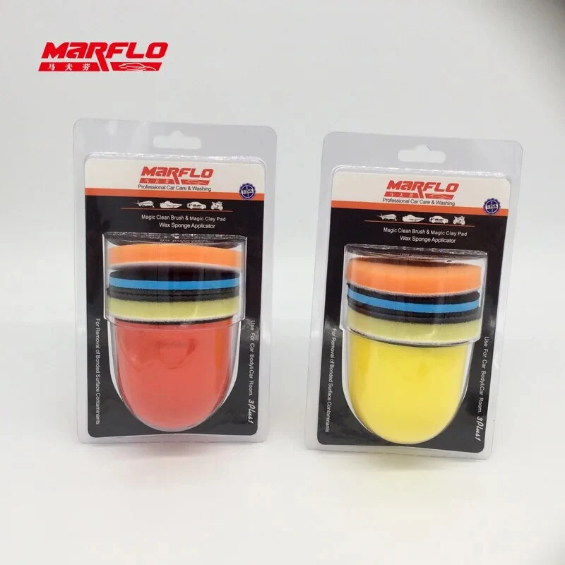 Marflo Car Care Wash Clean Brush Magic Clay Pad Wax Sponge Pad 3 Plus 1 Made by Brilliatech