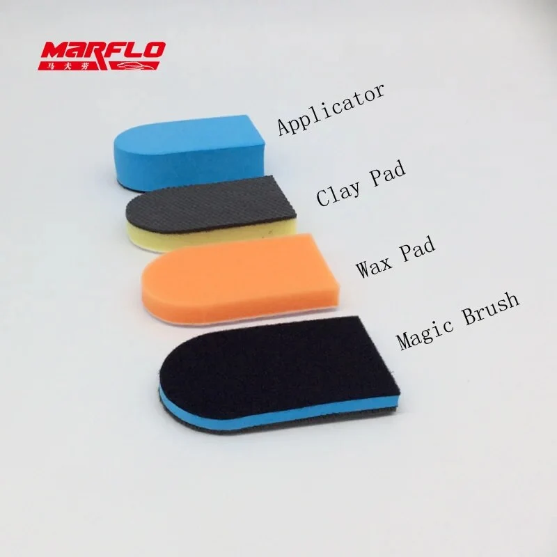 MARFLO Car Wash Mud Magic Clay Pad Wax Sponge Block Clean Brush with Applicator 3 plus 1