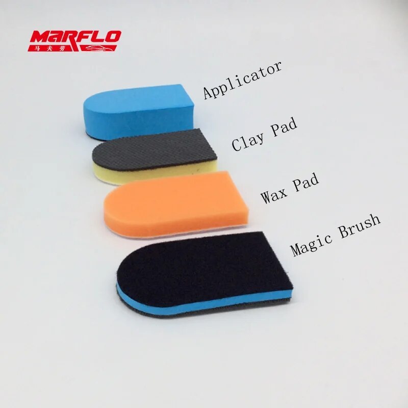 MARFLO Car Wash Mud Magic Clay Pad Wax Sponge Block Clean Brush with Applicator 3 plus 1