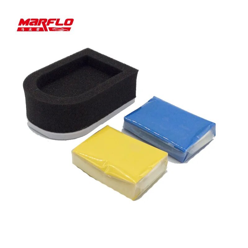 Marflo Magic Clay Bar 2pcs With Sponge Applicator Blue Yellow Auto Cleaning Detailing Mud By Brilliatech