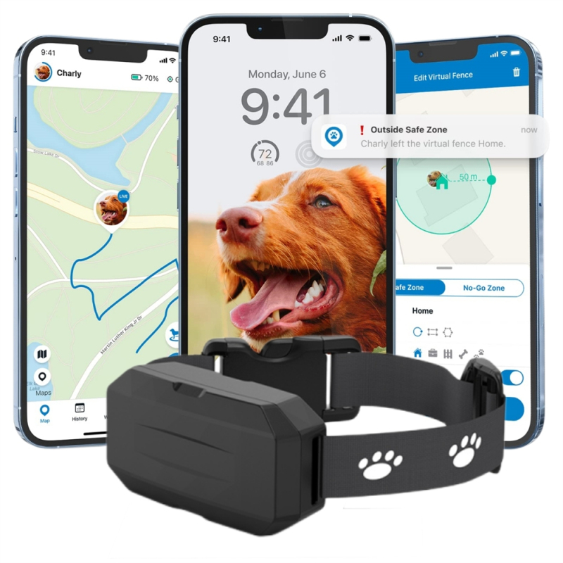 Ошейник GPS локатор для домашних животных. 5 типов спутникового позиционирования/APP реального времени/электронное ограждение. Необходимая вещь для предотвращения потери собак и кошек. Черный.
