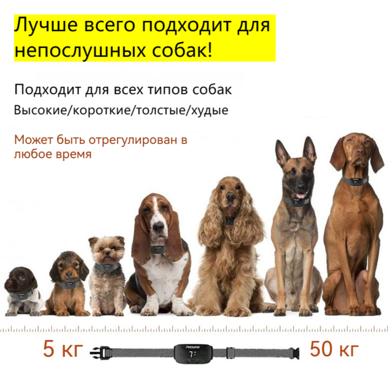 Умный антилающий ошейник с автоматическим контролем децибел лая, 7 уровней вибрации и успокаивающая регулировка, интеллектуальный триггер для прекращения лая, необходимый для владельцев собак