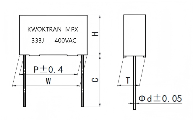 MPX(C4H) 金属化聚丙烯膜抗干扰电容器（X2类，400Vac）Metallized polypropylene film interference Suppression capacitor (ClassX2 300Vac)
