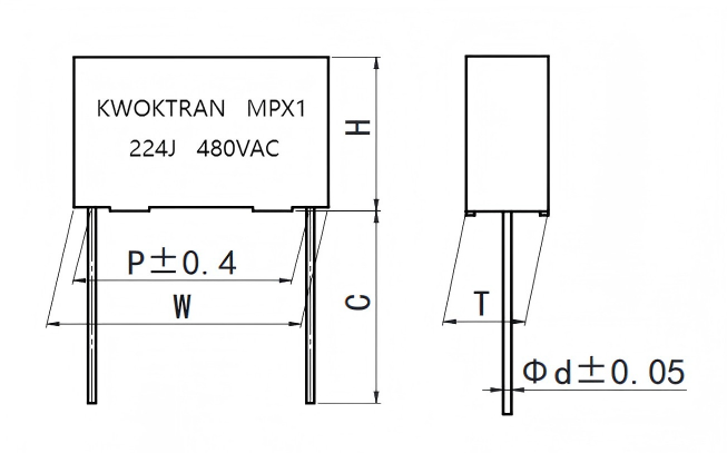 MPX1(C45) 金属化聚丙烯膜抗干扰电容器（X1类，480Vac/440Vac）Metallized polypropylene film interference Suppression capacitor (ClassX1，480Vac/Vac)