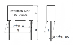 MPX1(C46) 金属化聚丙烯膜抗干扰电容器（X1类，760Vac）Metallized polypropylene film interference Suppression capacitor (ClassX1，760Vac)