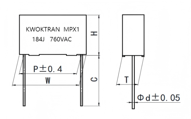 MPX1(C46) 金属化聚丙烯膜抗干扰电容器（X1类，760Vac）Metallized polypropylene film interference Suppression capacitor (ClassX1，760Vac)