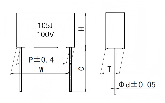 MSC(C24)  塑料外壳金属化聚酯膜叠片式电容器(P=5.0)  Box-type metalized polyester film capacitor (Stacked version)