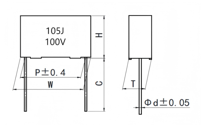 MSC(C24)  塑料外壳金属化聚酯膜叠片式电容器(P=5.0)  Box-type metalized polyester film capacitor (Stacked version)