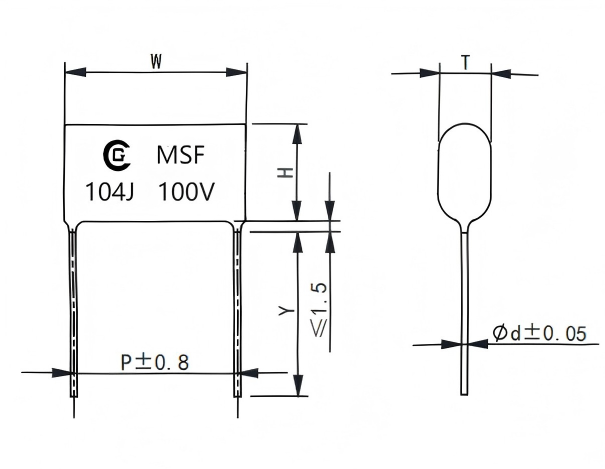 MSF(C22)  金属化聚酯膜电容器（浸渍型)  Metallized polyester film capacitor(dipped)