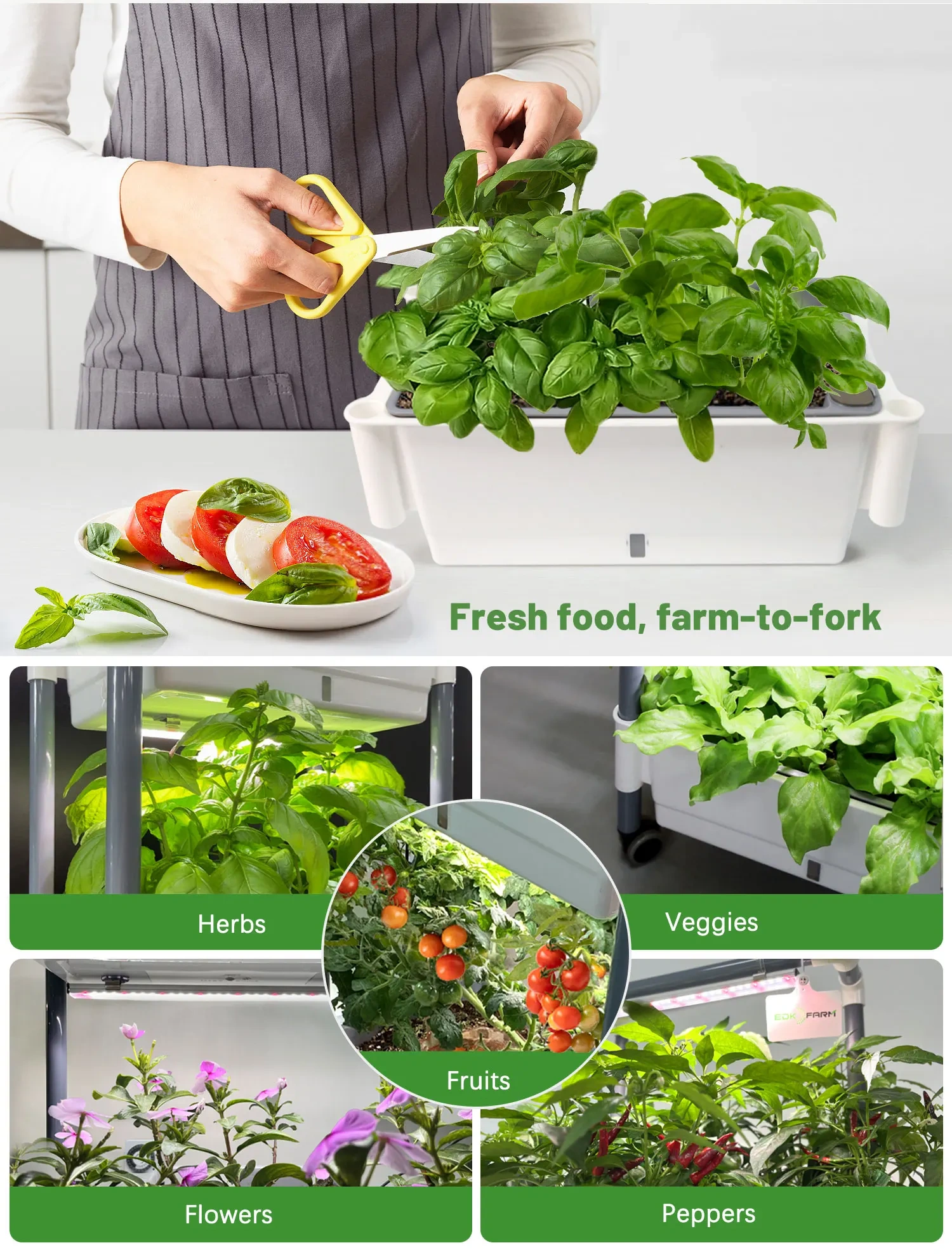 Smart Hydroponic System with LED Grow Lights - Indoor Garden Kit for Vegetables, Fruits, Flowers