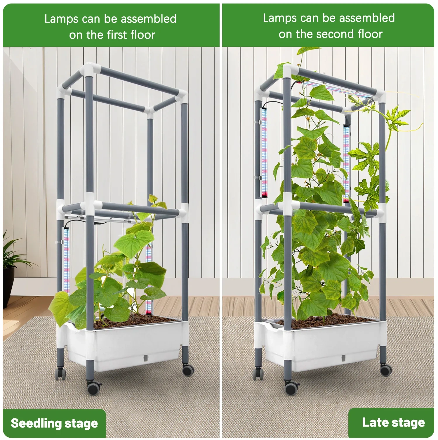 Smart Automatic Watering Climbing Planter Stand - Indoor Vertical Garden System with LED Grow Light for Tomatoes, Cucumbers, Flowers
