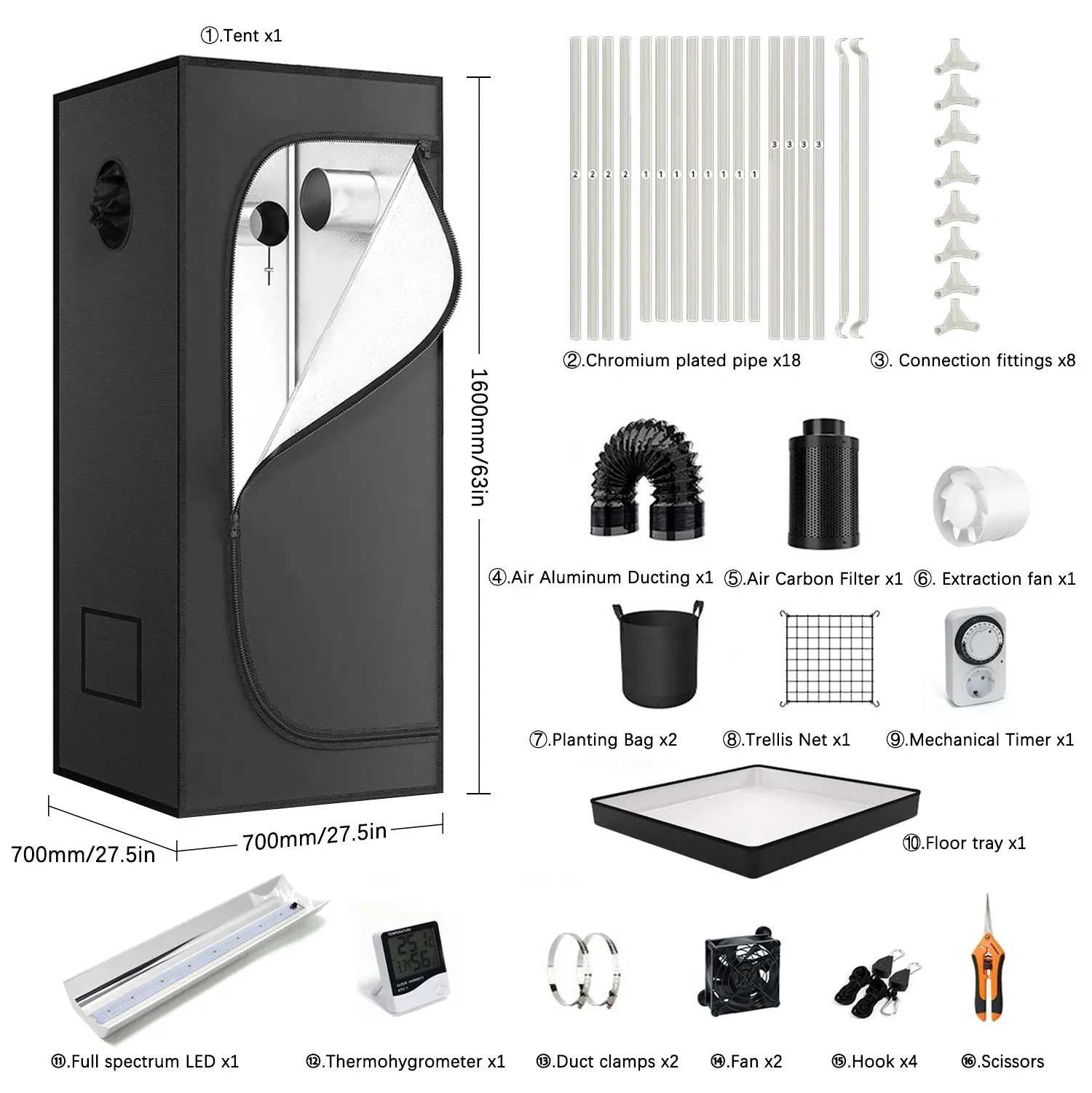 Full Spectrum LED Grow Light Kit - Hydroponic Indoor Growing System for Grow Tents & Gardens