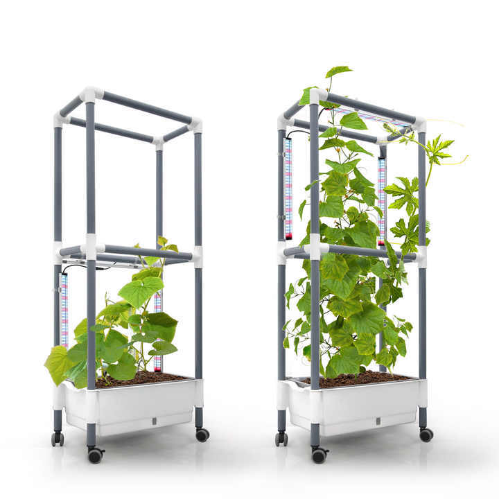 Smart Automatic Watering Climbing Planter Stand - Indoor Vertical Garden System with LED Grow Light for Tomatoes, Cucumbers, Flowers