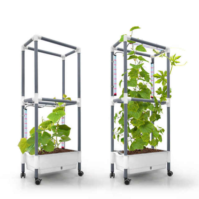 Smart Automatic Watering Climbing Planter Stand - Indoor Vertical Garden System with LED Grow Light for Tomatoes, Cucumbers, Flowers