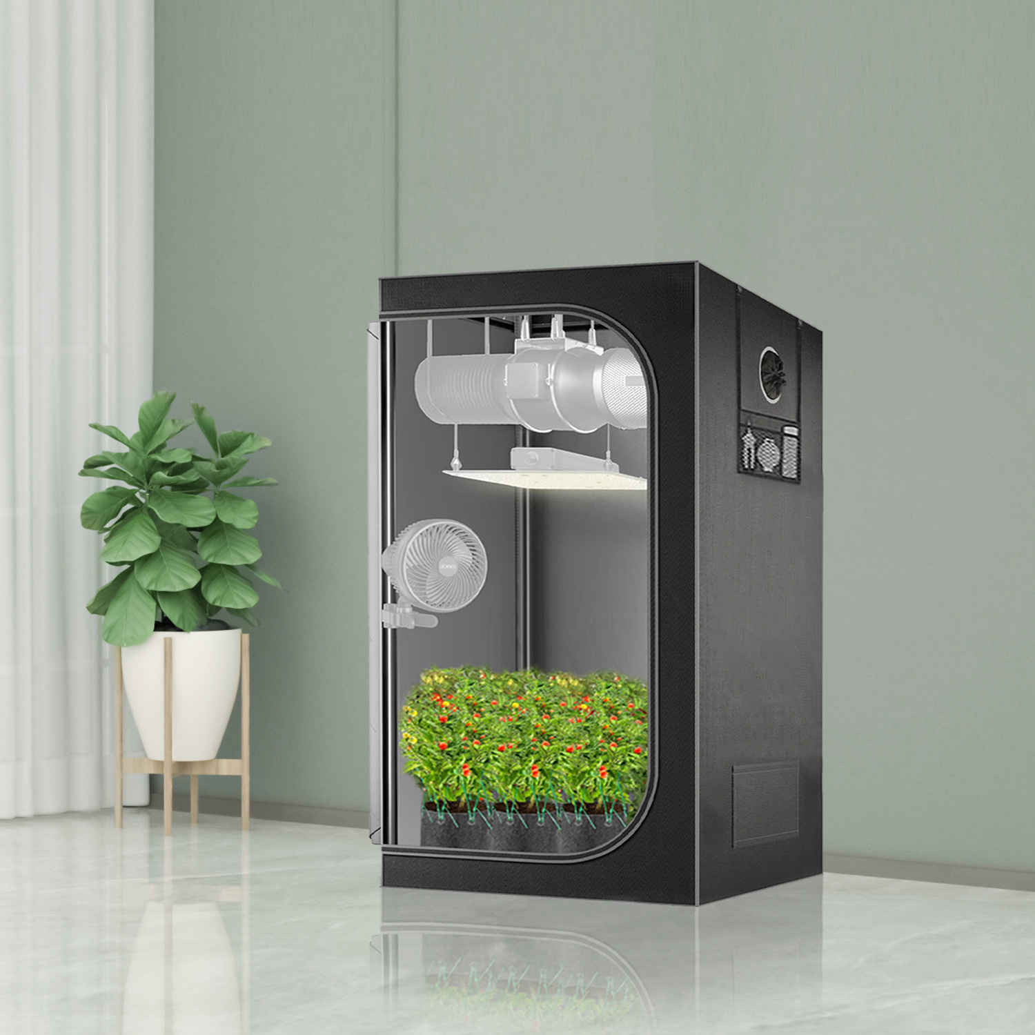 60x60x160cm Grow Tent - 1280D Heavy-Duty Hydroponic System w/ 98% Light Blocking | Mylar Reflective Indoor Plant Greenhouse