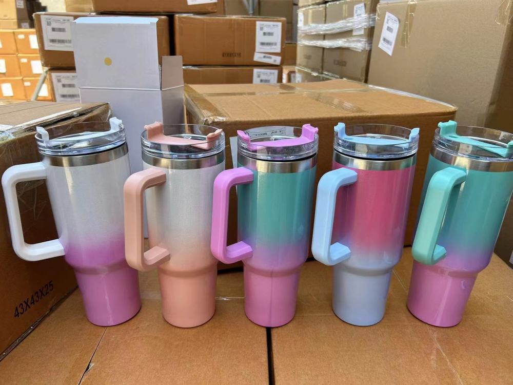 Bob 40oz mixed color gradient shimmer travel mugs